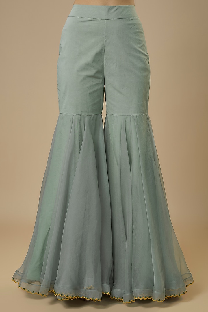 Sea Blue Organza Thread Embroidered Bridal Sharara Set by Anushree Reddy at Pernia's Pop Up Shop
