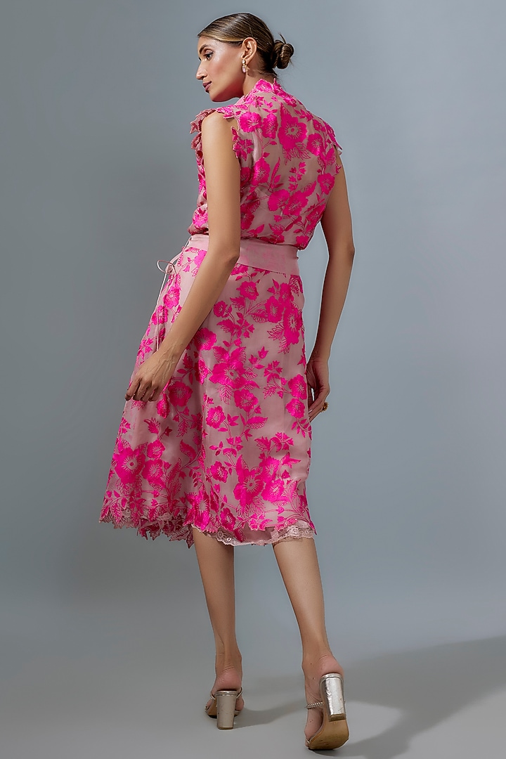 Light Pink Organza Floral Embroidered Jacket With Belt by Anushree Reddy at Pernia's Pop Up Shop