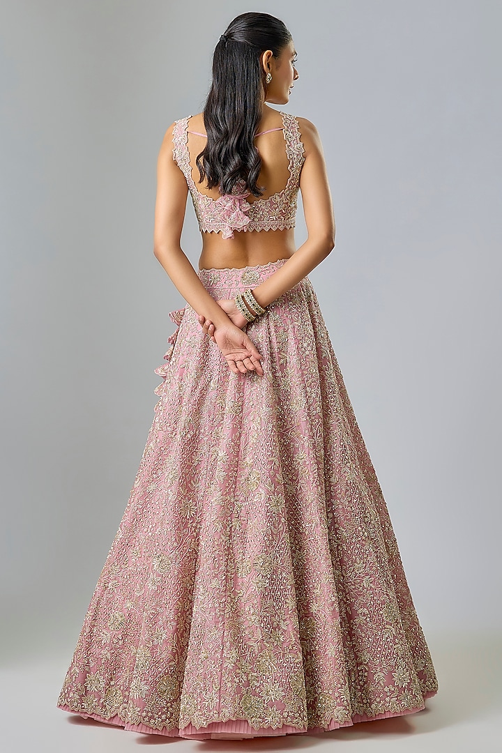 Rose Pink Organza Hand Embroidered Bridal Lehenga Set by Anushree Reddy at Pernia's Pop Up Shop