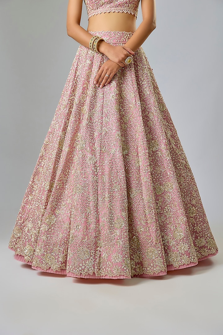 Rose Pink Organza Hand Embroidered Bridal Lehenga Set by Anushree Reddy at Pernia's Pop Up Shop