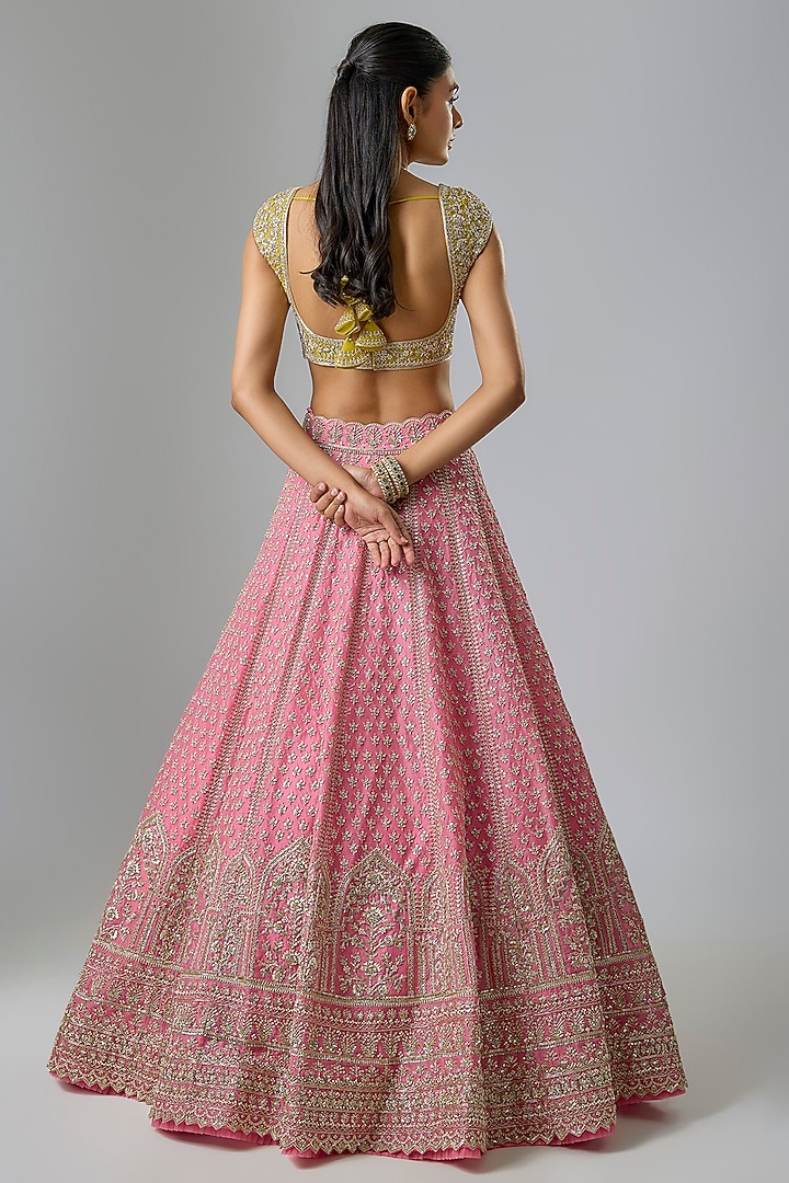 Pink Organza Hand Embroidered Bridal Lehenga Set by Anushree Reddy at Pernia's Pop Up Shop
