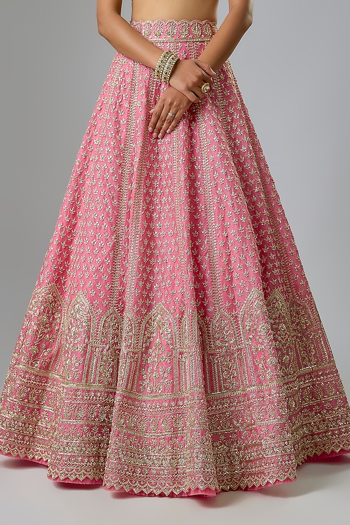 Pink Organza Hand Embroidered Bridal Lehenga Set by Anushree Reddy at Pernia's Pop Up Shop