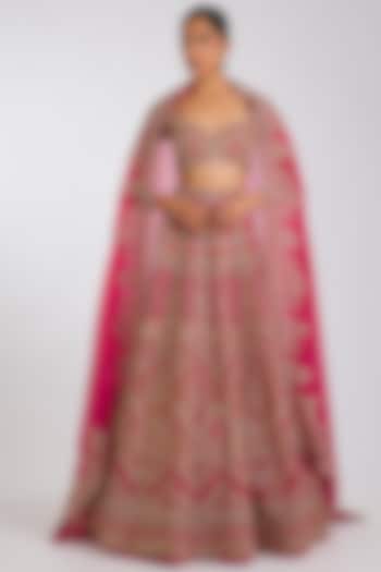 Cherry Red Organza Hand Embroidered Bridal Lehenga Set by Anushree Reddy at Pernia's Pop Up Shop