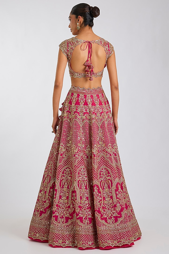 Cherry Red Organza Hand Embroidered Bridal Lehenga Set by Anushree Reddy at Pernia's Pop Up Shop
