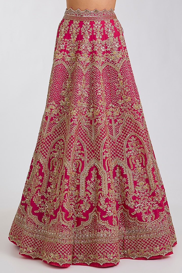 Cherry Red Organza Hand Embroidered Bridal Lehenga Set by Anushree Reddy at Pernia's Pop Up Shop