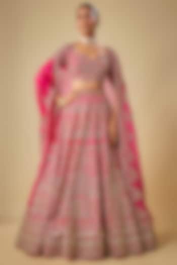 Hot Pink Organza Hand Embroidered Bridal Lehenga Set by Anushree Reddy at Pernia's Pop Up Shop