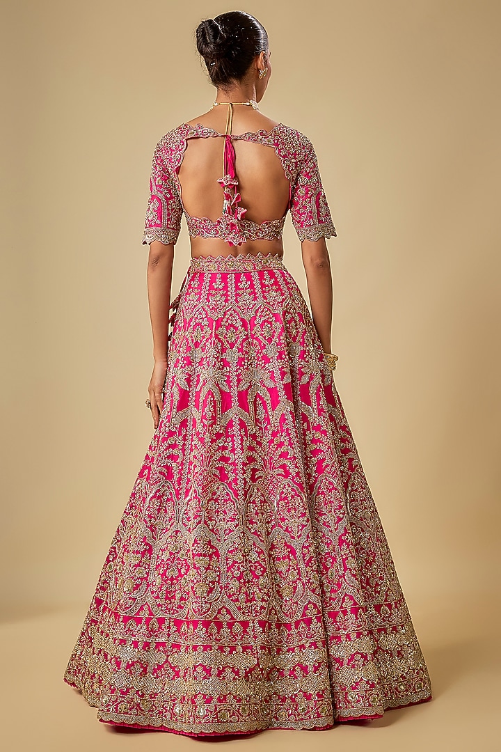 Hot Pink Organza Hand Embroidered Bridal Lehenga Set by Anushree Reddy at Pernia's Pop Up Shop