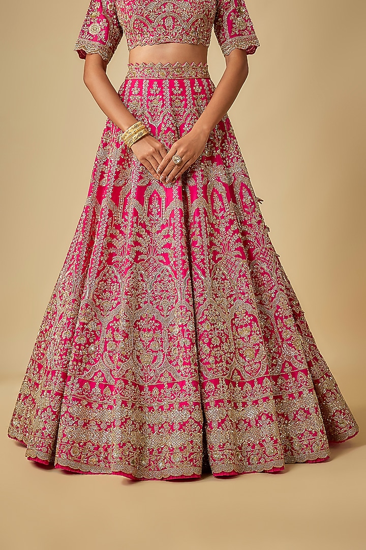 Hot Pink Organza Hand Embroidered Bridal Lehenga Set by Anushree Reddy at Pernia's Pop Up Shop