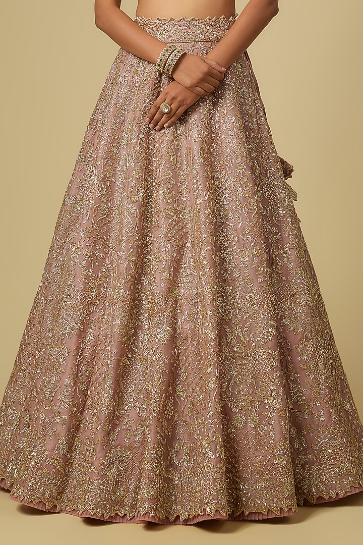 Pinkish Champagne Organza Hand Embroidered Bridal Lehenga Set by Anushree Reddy at Pernia's Pop Up Shop