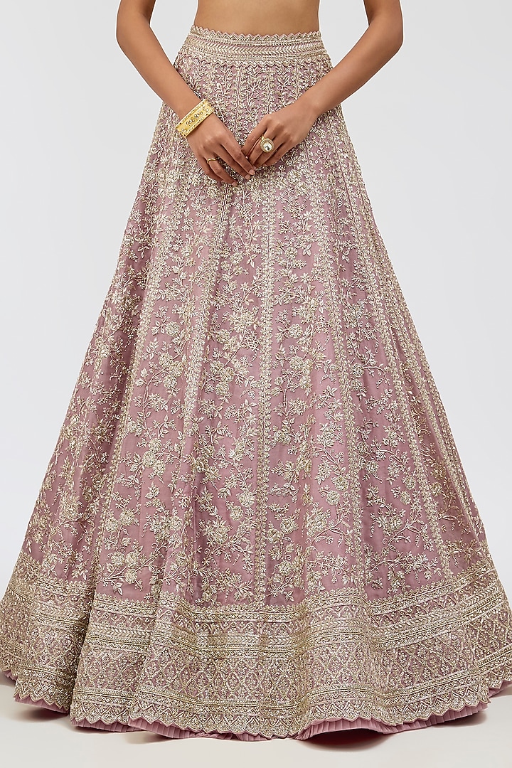 Light Pink Organza Hand Embroidered Bridal Lehenga Set by Anushree Reddy at Pernia's Pop Up Shop