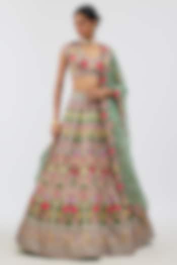 Sea Green Organza Hand Embroidered Bridal Lehenga Set by Anushree Reddy at Pernia's Pop Up Shop