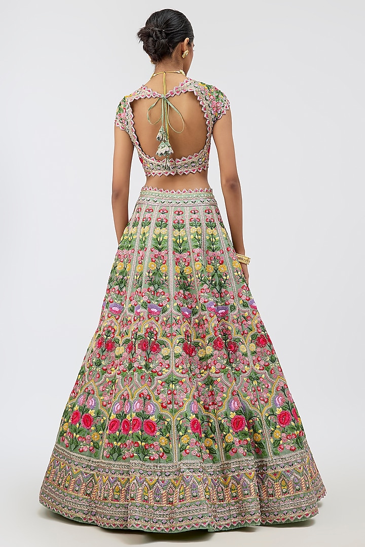Sea Green Organza Hand Embroidered Bridal Lehenga Set by Anushree Reddy at Pernia's Pop Up Shop
