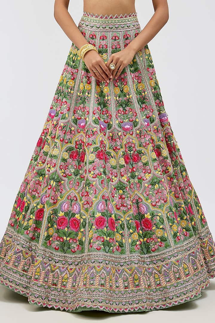 Sea Green Organza Hand Embroidered Bridal Lehenga Set by Anushree Reddy at Pernia's Pop Up Shop