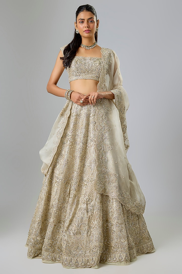 Ivory Organza Bridal Lehenga Set by Anushree Reddy at Pernia's Pop Up Shop