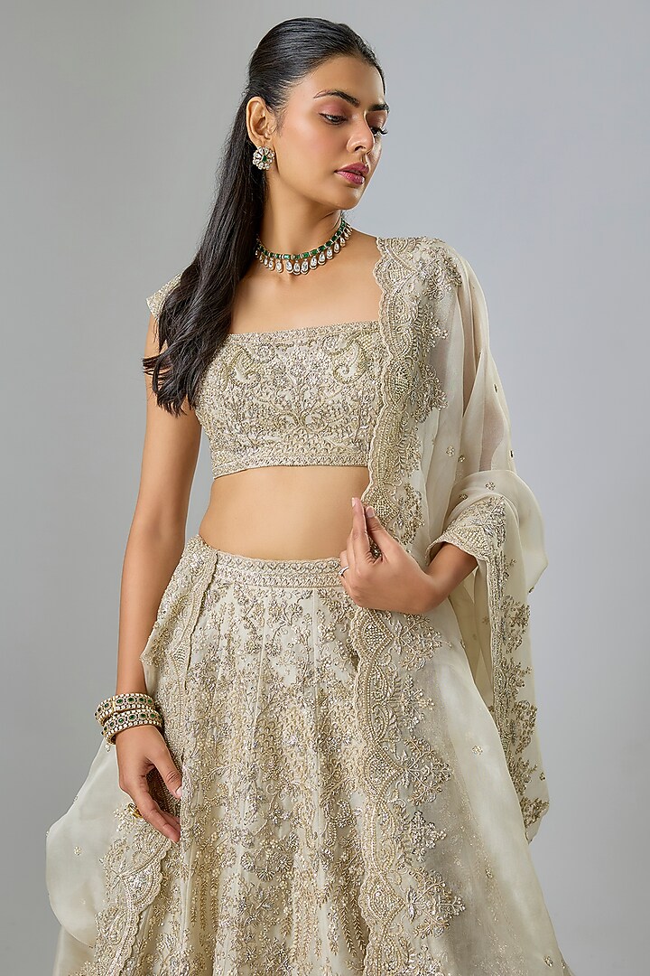 Ivory Organza Bridal Lehenga Set by Anushree Reddy at Pernia's Pop Up Shop