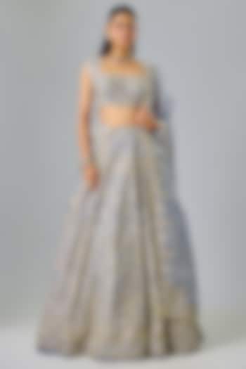 Sky Blue Organza Hand Embroidered Bridal Lehenga Set by Anushree Reddy at Pernia's Pop Up Shop