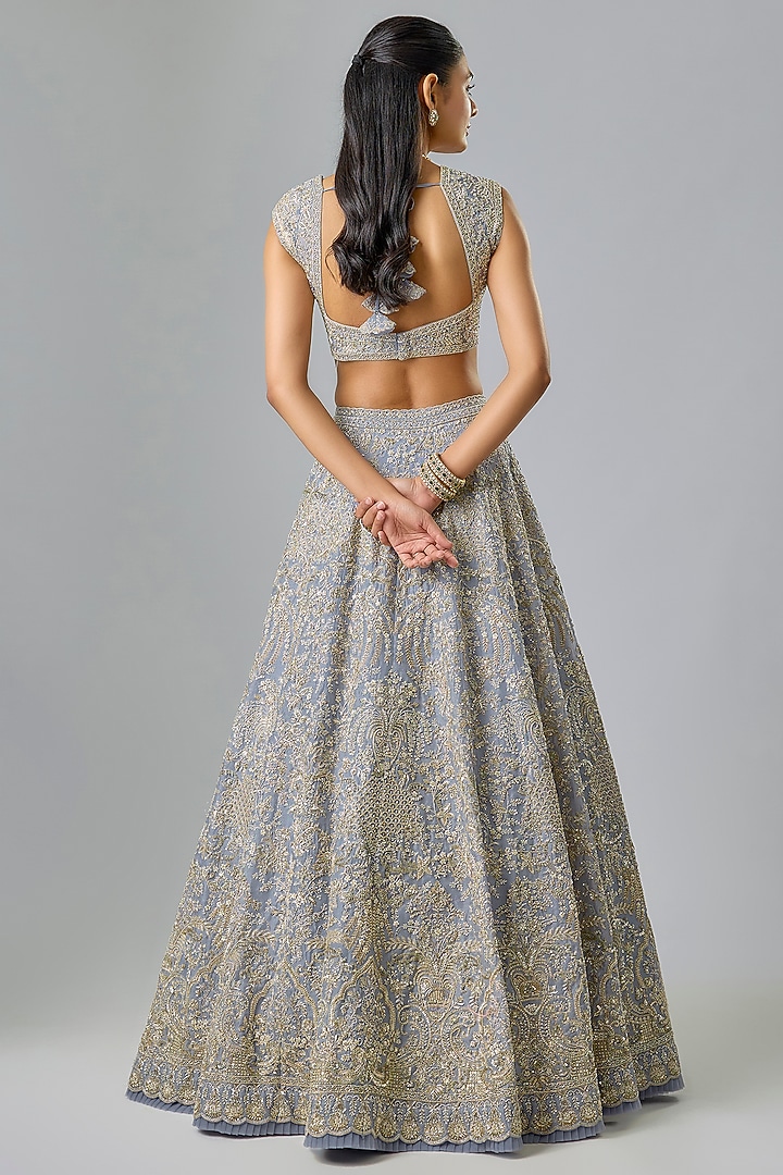 Sky Blue Organza Hand Embroidered Bridal Lehenga Set by Anushree Reddy at Pernia's Pop Up Shop