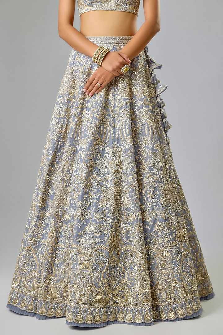 Sky Blue Organza Hand Embroidered Bridal Lehenga Set by Anushree Reddy at Pernia's Pop Up Shop