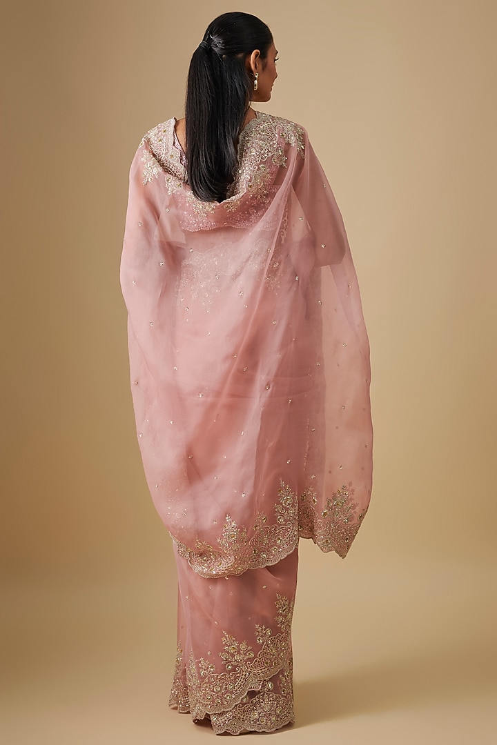 Blush Pink Organza Hand Embroidered Bridal Saree Set by Anushree Reddy at Pernia's Pop Up Shop