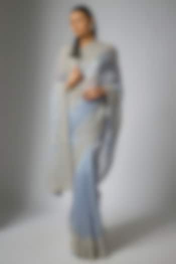 Sky Blue Organza Hand Embroidered Bridal Saree Set by Anushree Reddy at Pernia's Pop Up Shop