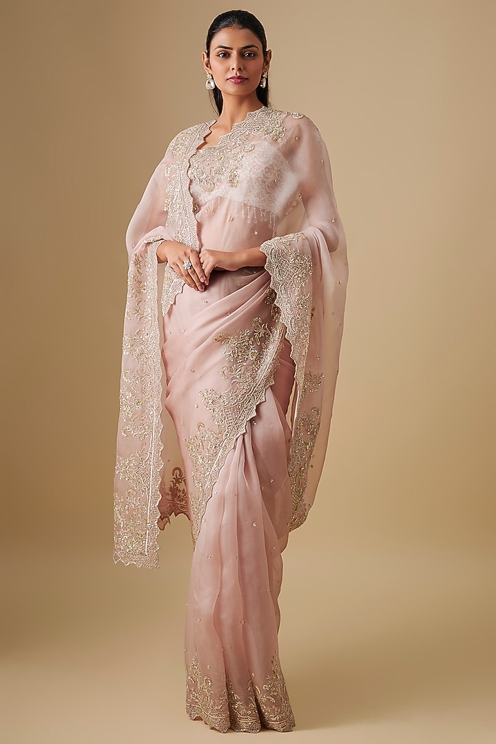 Champagne Organza Bridal Saree Set by Anushree Reddy at Pernia's Pop Up Shop