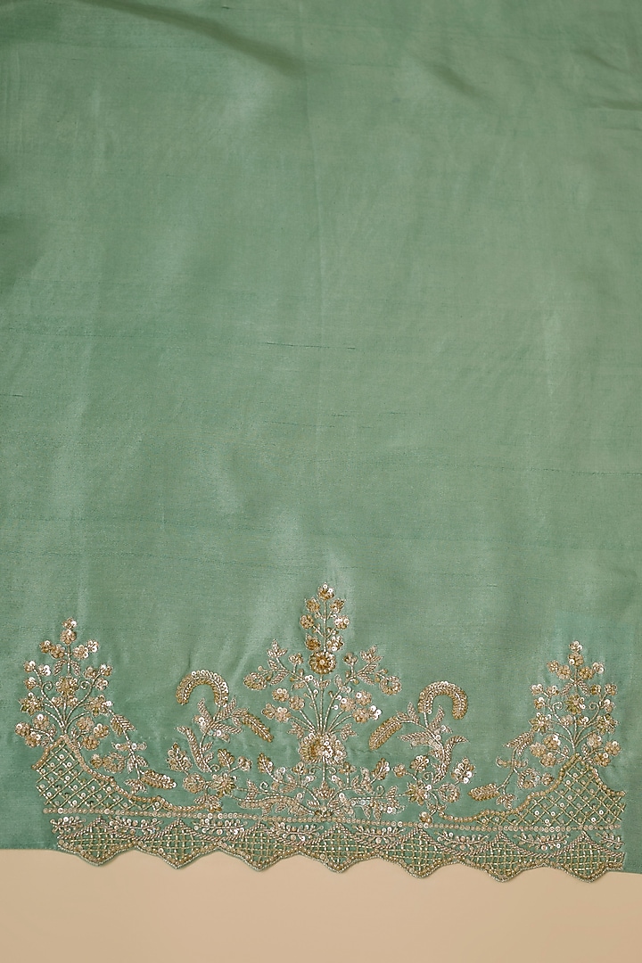 Sea Green Organza Hand Embroidered Bridal Saree Set by Anushree Reddy at Pernia's Pop Up Shop
