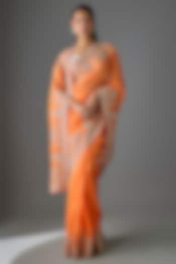 Orange Organza Hand Embroidered Bridal Saree Set by Anushree Reddy at Pernia's Pop Up Shop