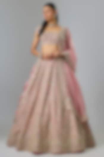 Blush Pink Organza Hand Embroidered Bridal Lehenga Set by Anushree Reddy at Pernia's Pop Up Shop