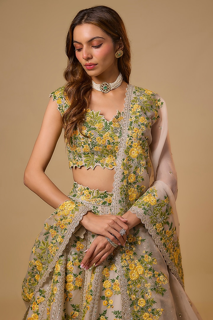 Ivory Organza Bridal Lehenga Set by Anushree Reddy at Pernia's Pop Up Shop