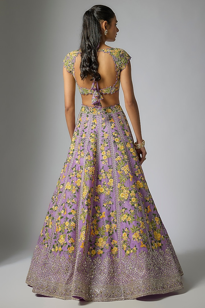 Lavender Organza Hand & Machine Embroidered Bridal Lehenga Set by Anushree Reddy at Pernia's Pop Up Shop