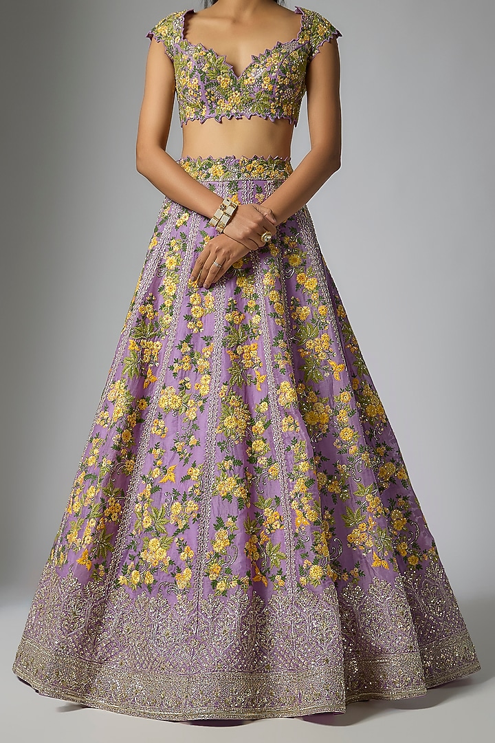 Lavender Organza Hand & Machine Embroidered Bridal Lehenga Set by Anushree Reddy at Pernia's Pop Up Shop