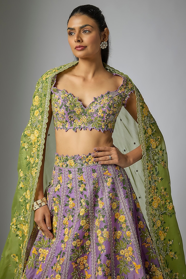 Lavender Organza Hand & Machine Embroidered Bridal Lehenga Set by Anushree Reddy at Pernia's Pop Up Shop