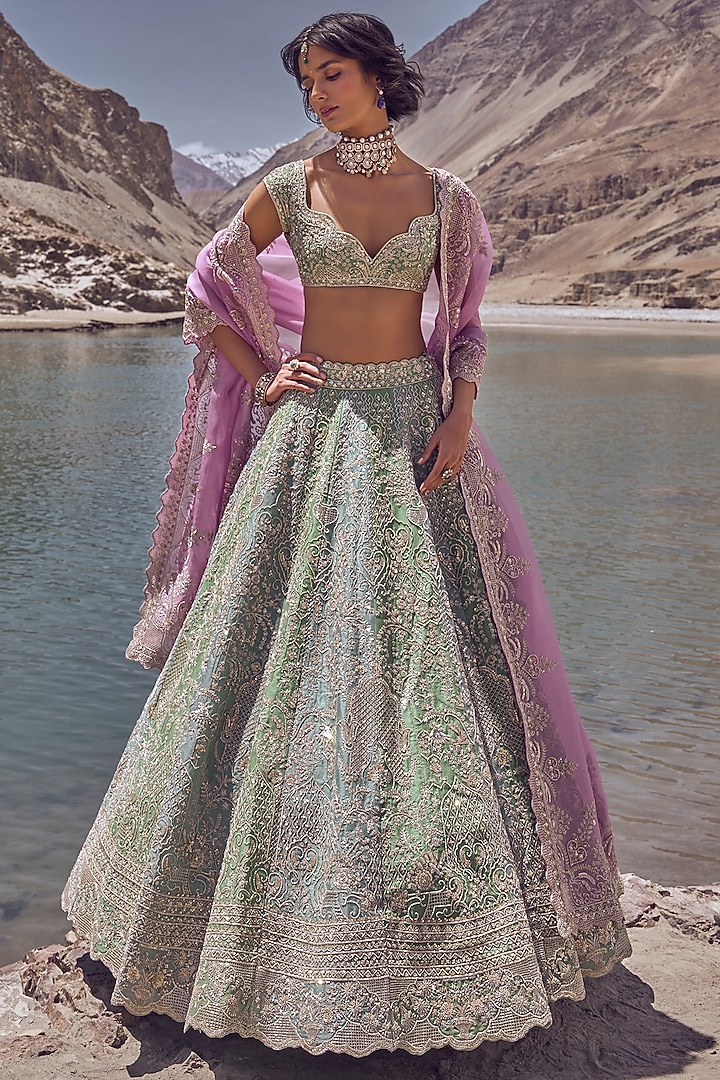 Tri-Colored Organza Bridal Lehenga Set by Anushree Reddy at Pernia's Pop Up Shop