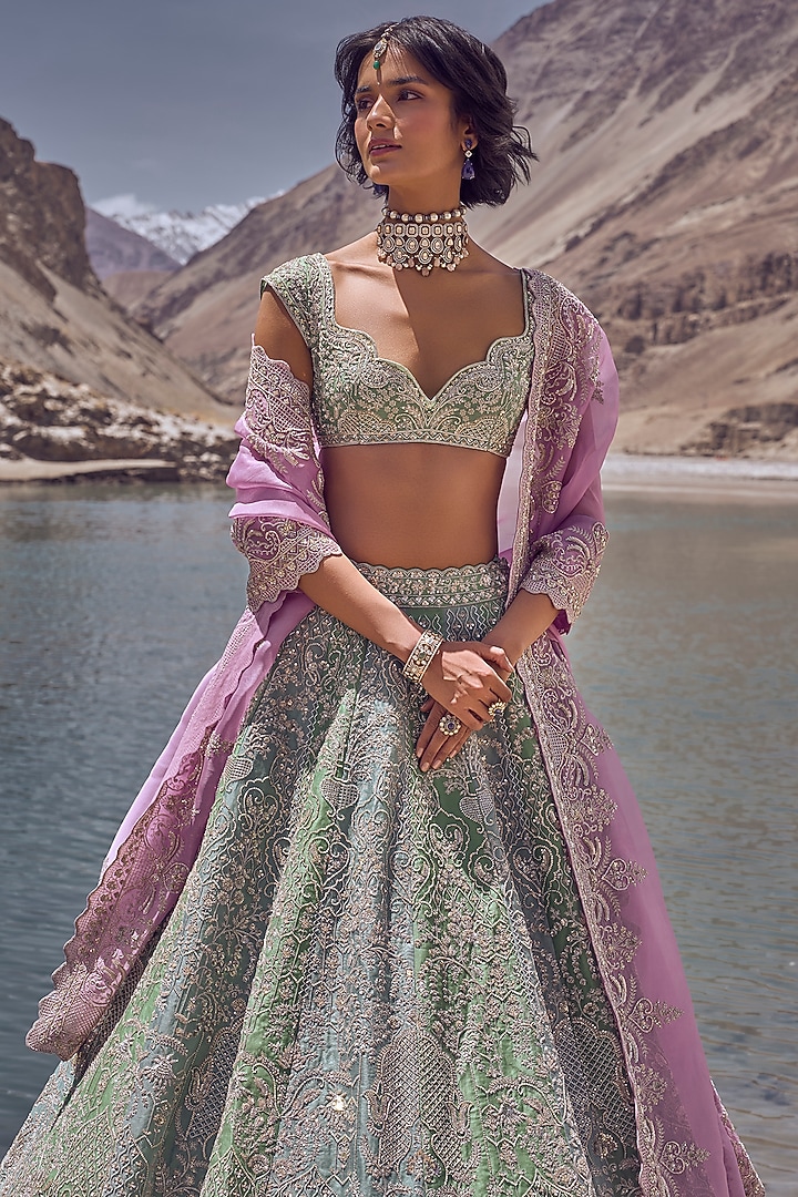 Tri-Colored Organza Bridal Lehenga Set by Anushree Reddy at Pernia's Pop Up Shop