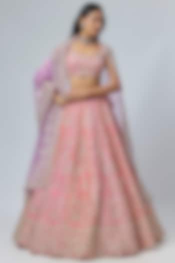 Coral Pink Organza Bridal Lehenga Set by Anushree Reddy at Pernia's Pop Up Shop