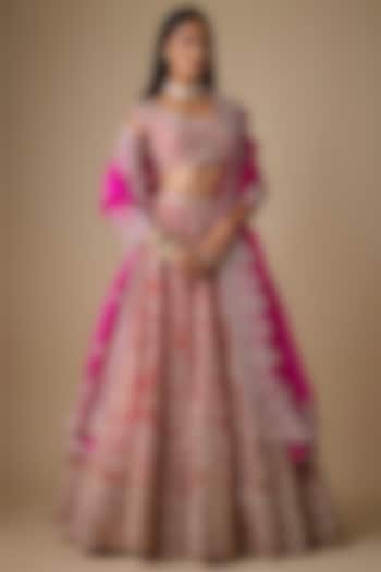 Red Organza Hand Embroidered Bridal Lehenga Set by Anushree Reddy at Pernia's Pop Up Shop