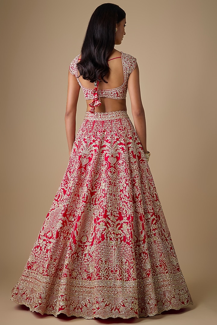 Red Organza Hand Embroidered Bridal Lehenga Set by Anushree Reddy at Pernia's Pop Up Shop