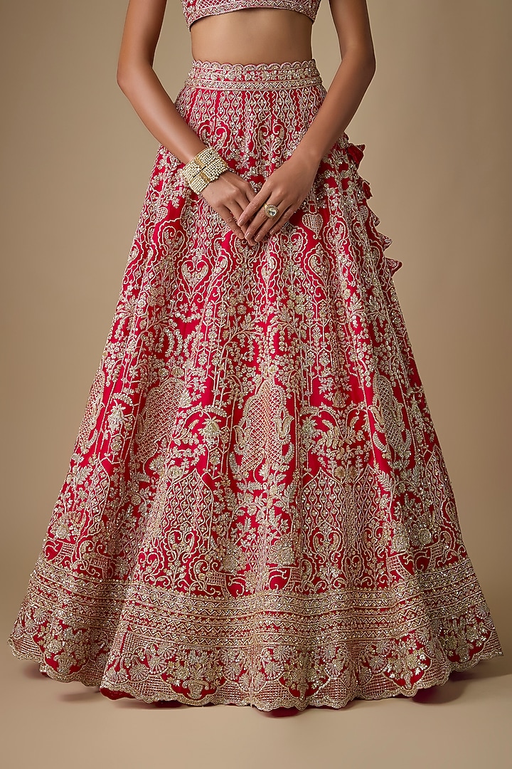 Red Organza Hand Embroidered Bridal Lehenga Set by Anushree Reddy at Pernia's Pop Up Shop