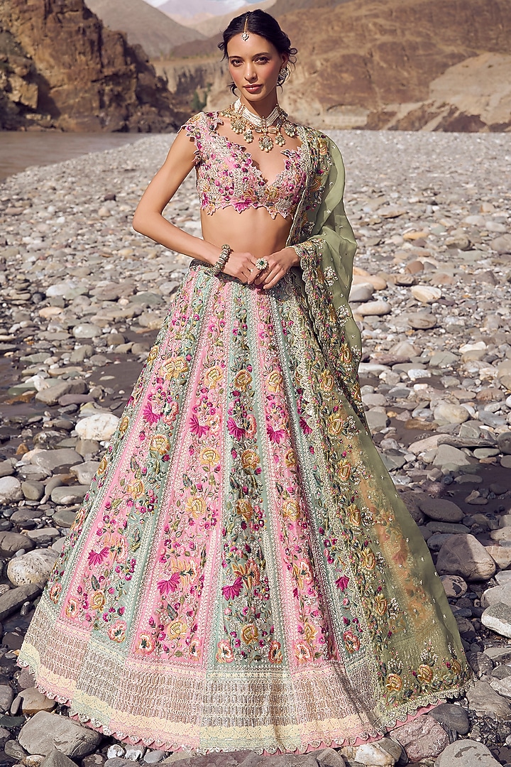 Tri-Colored Organza Bridal Lehenga Set by Anushree Reddy at Pernia's Pop Up Shop