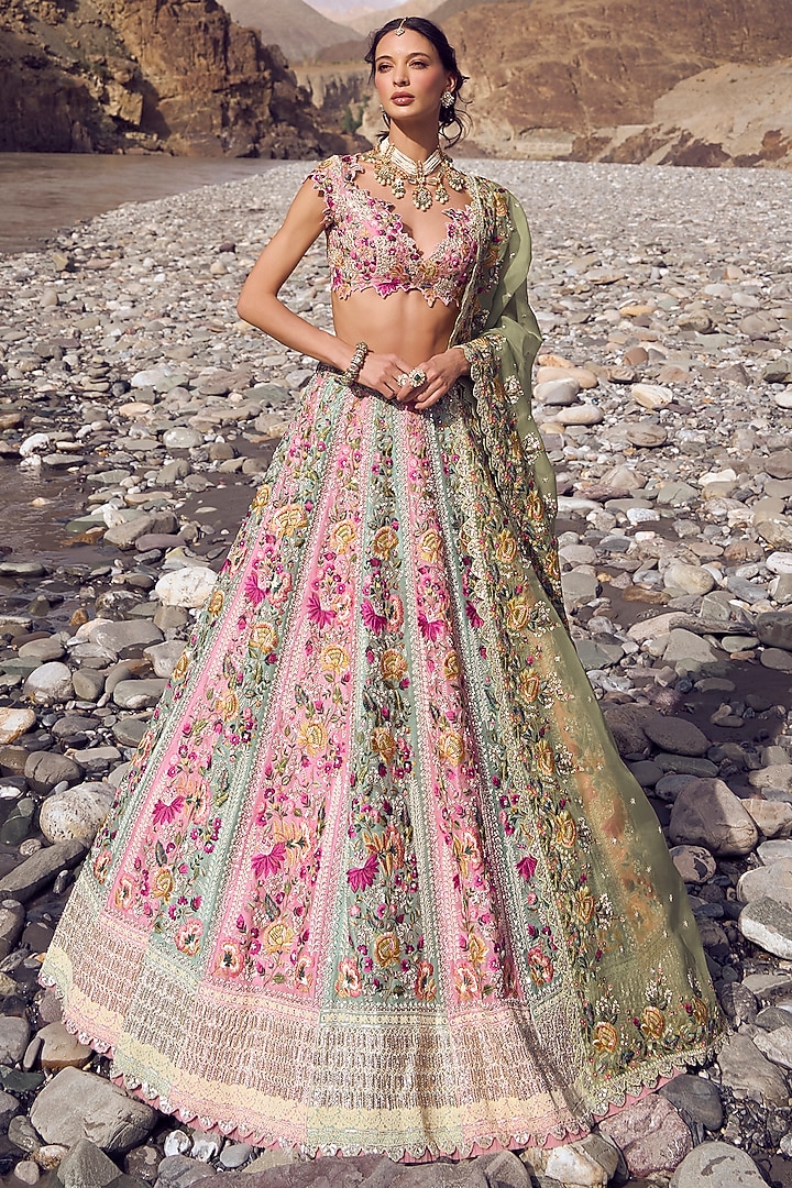 Tri-Colored Organza Bridal Lehenga Set by Anushree Reddy at Pernia's Pop Up Shop