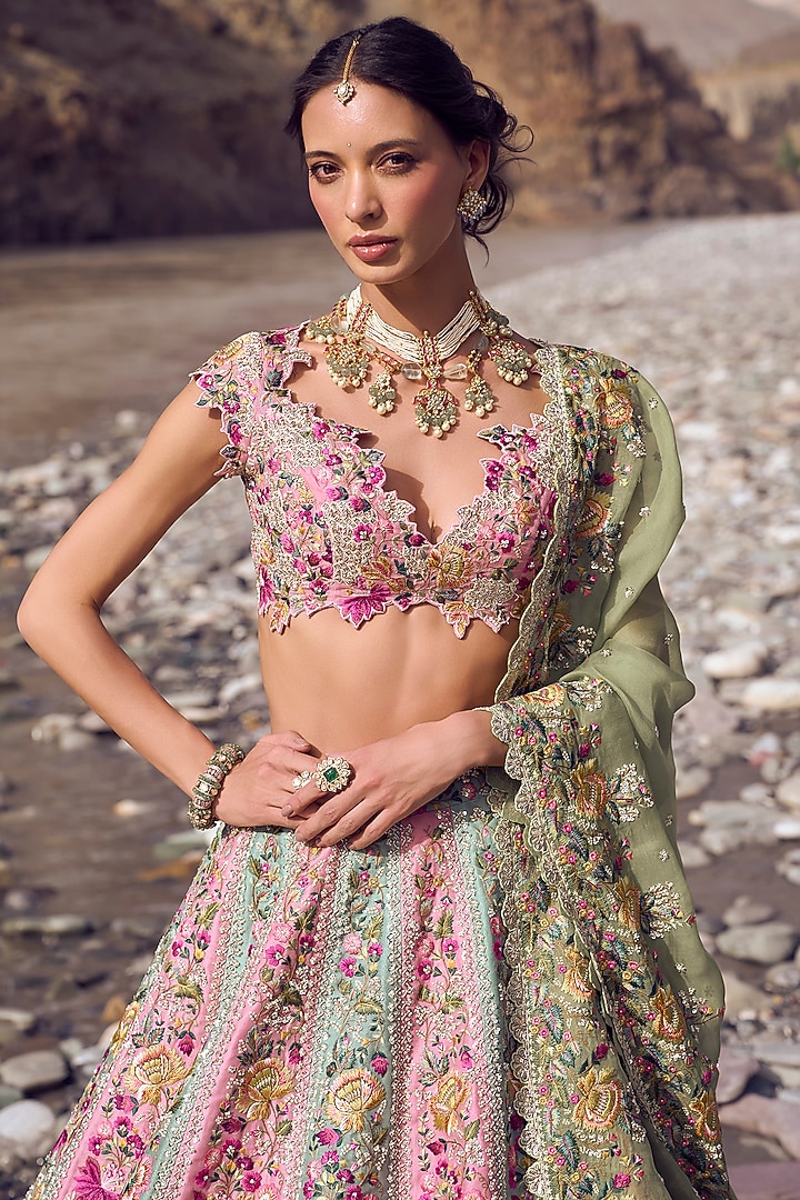 Tri-Colored Organza Bridal Lehenga Set by Anushree Reddy at Pernia's Pop Up Shop