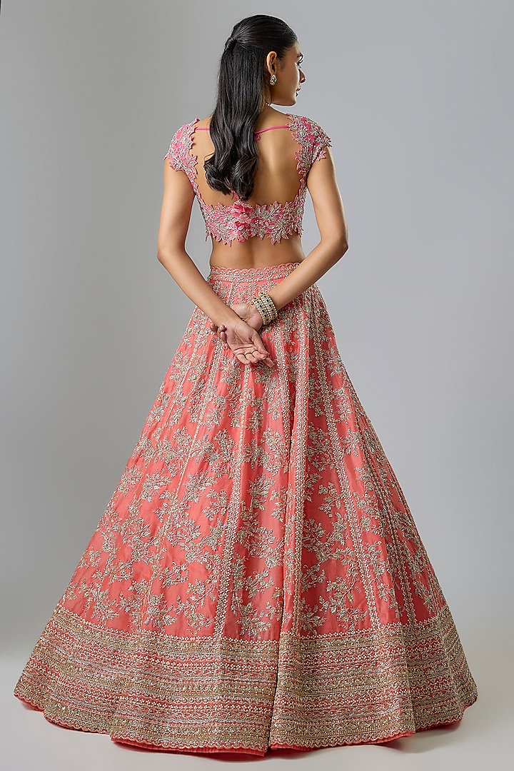Orange Organza Hand Embroidered Bridal Lehenga Set by Anushree Reddy at Pernia's Pop Up Shop