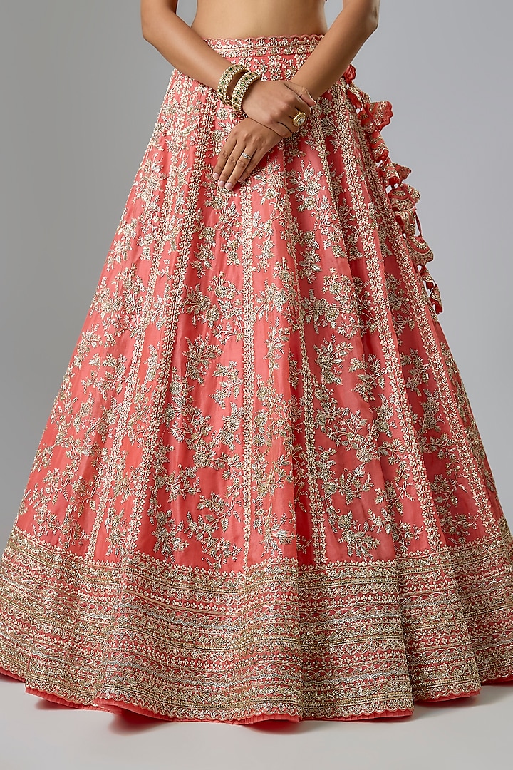 Orange Organza Hand Embroidered Bridal Lehenga Set by Anushree Reddy at Pernia's Pop Up Shop