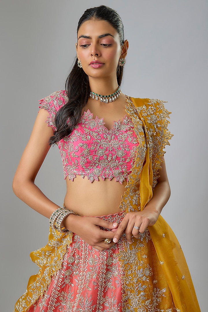 Orange Organza Hand Embroidered Bridal Lehenga Set by Anushree Reddy at Pernia's Pop Up Shop
