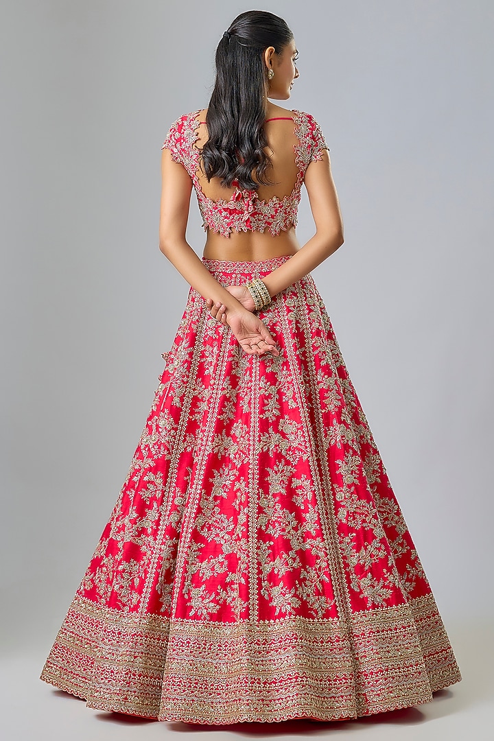 Red Raw Silk & Organza Bridal Lehenga Set by Anushree Reddy at Pernia's Pop Up Shop