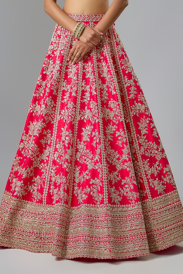 Cherry Red Organza Hand Embroidered Bridal Lehenga Set by Anushree Reddy at Pernia's Pop Up Shop