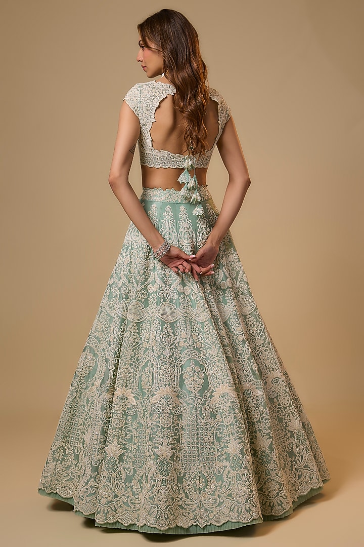 Sea Blue Organza Bridal Lehenga Set by Anushree Reddy at Pernia's Pop Up Shop