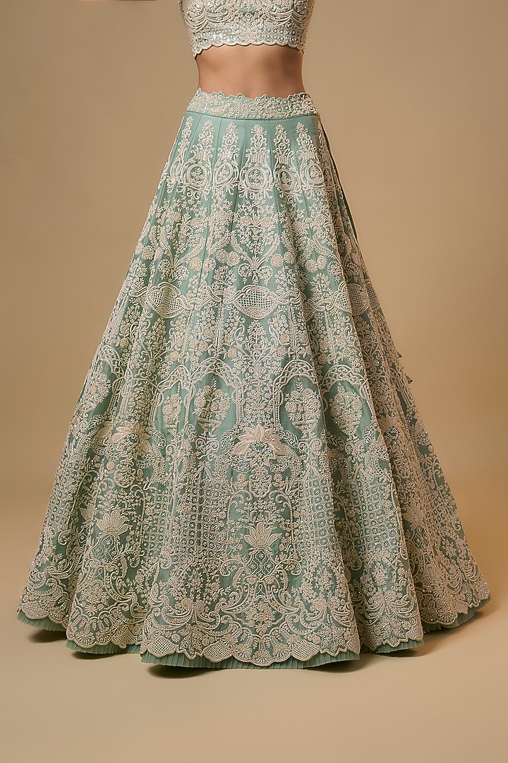 Sea Blue Organza Bridal Lehenga Set by Anushree Reddy at Pernia's Pop Up Shop