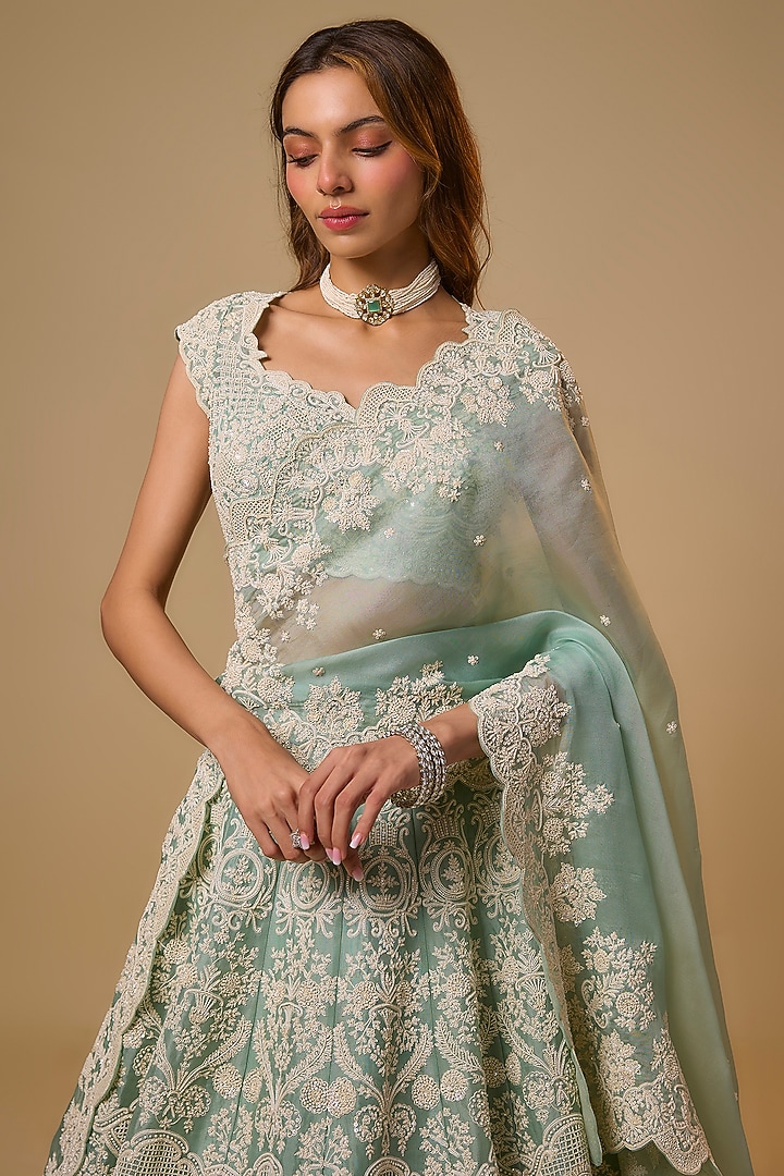 Sea Blue Organza Bridal Lehenga Set by Anushree Reddy at Pernia's Pop Up Shop