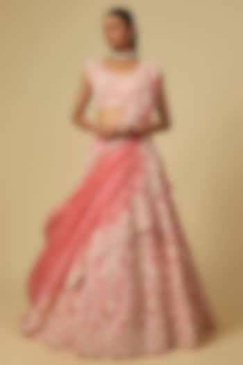Coral Organza Hand Embroidered Bridal lehenga for 22 Lehenga Set by Anushree Reddy at Pernia's Pop Up Shop